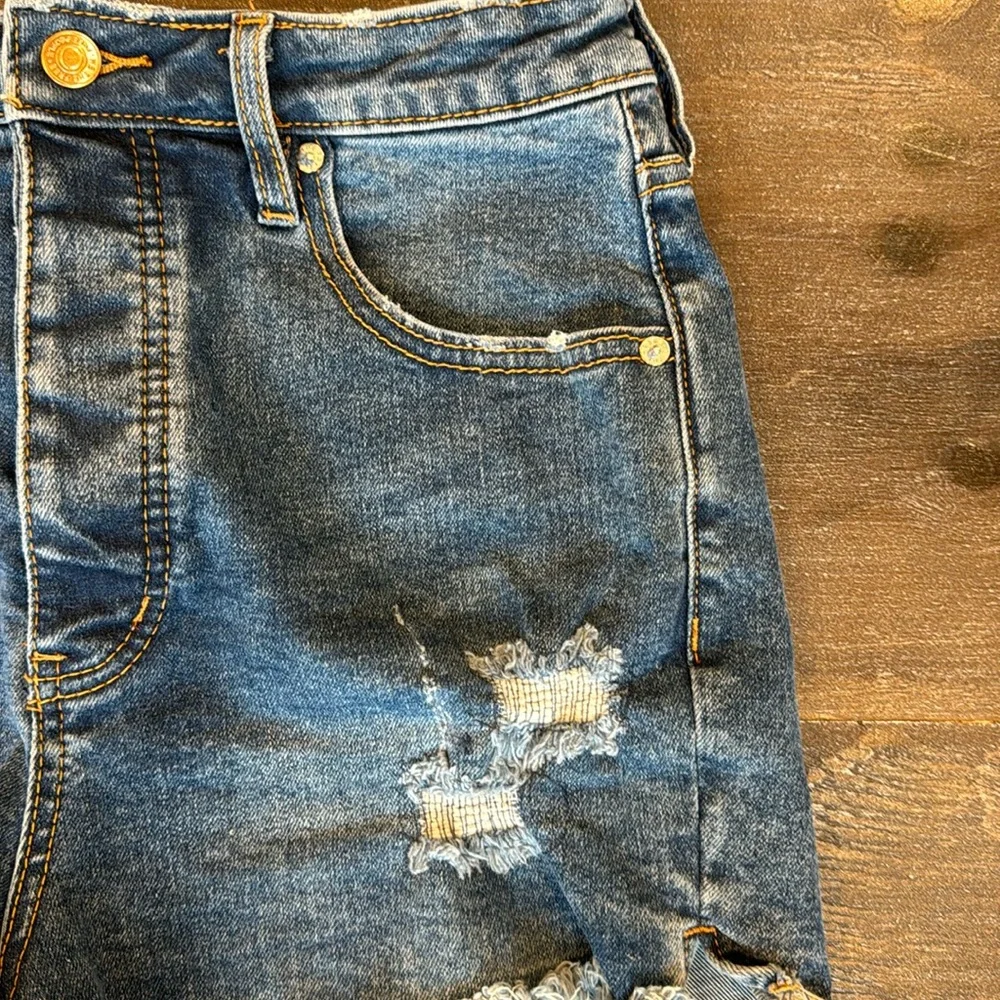 Free People We the Free Distressed High Waisted Denim Jean Shorts size 27 CRVY